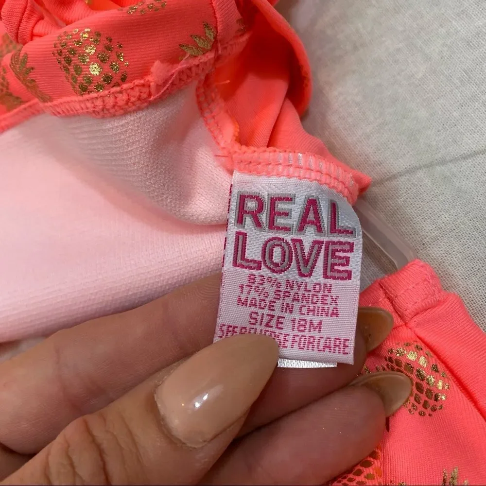 NWT Girls Real Love Brand Coral Pineapple Print‎ Two Piece Bathing Suit
